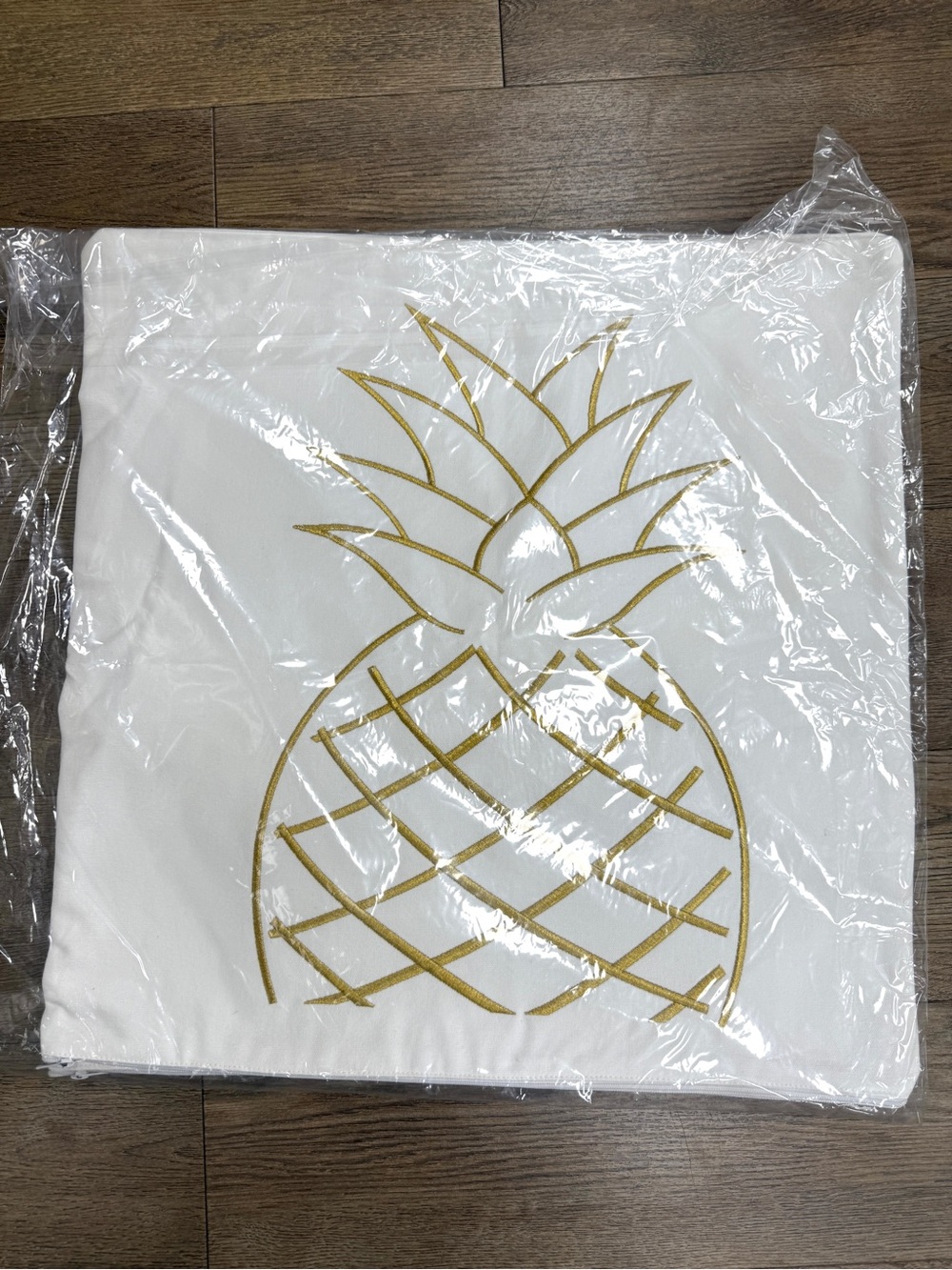 Golden Pineapple Embroidered Pillow Cover 20x20"